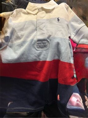 Polo by Ralph Lauren Striped Rugby One-Piece in White, Light Blue, Red, Navy